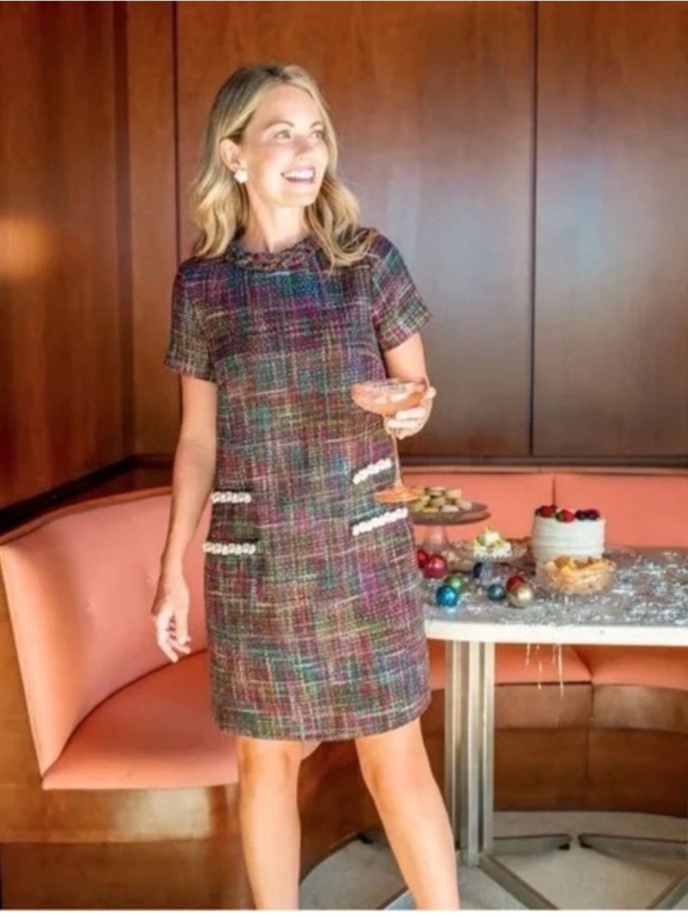 Tuckernuck Multicolor Tweed Mini Dress with Pearl-Trim Pockets